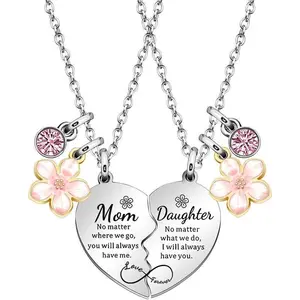 2Pcs Mother Daughter Heart Matching Pendant Necklace Set Gifts For Mom Mothers Day Birthday Christmas Presents From Daughter Mothers Day Gifts for Mom