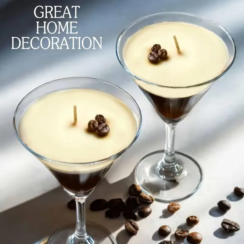 Coffee Martini Candle, Espresso & Martini Cocktail Scent Soy Wax Candle with Coffee Bean Embellishments, Irregular Martini Glass Shape, Long-Lasting Home Decor, Valentine's Birthday Gift for Candle Lovers