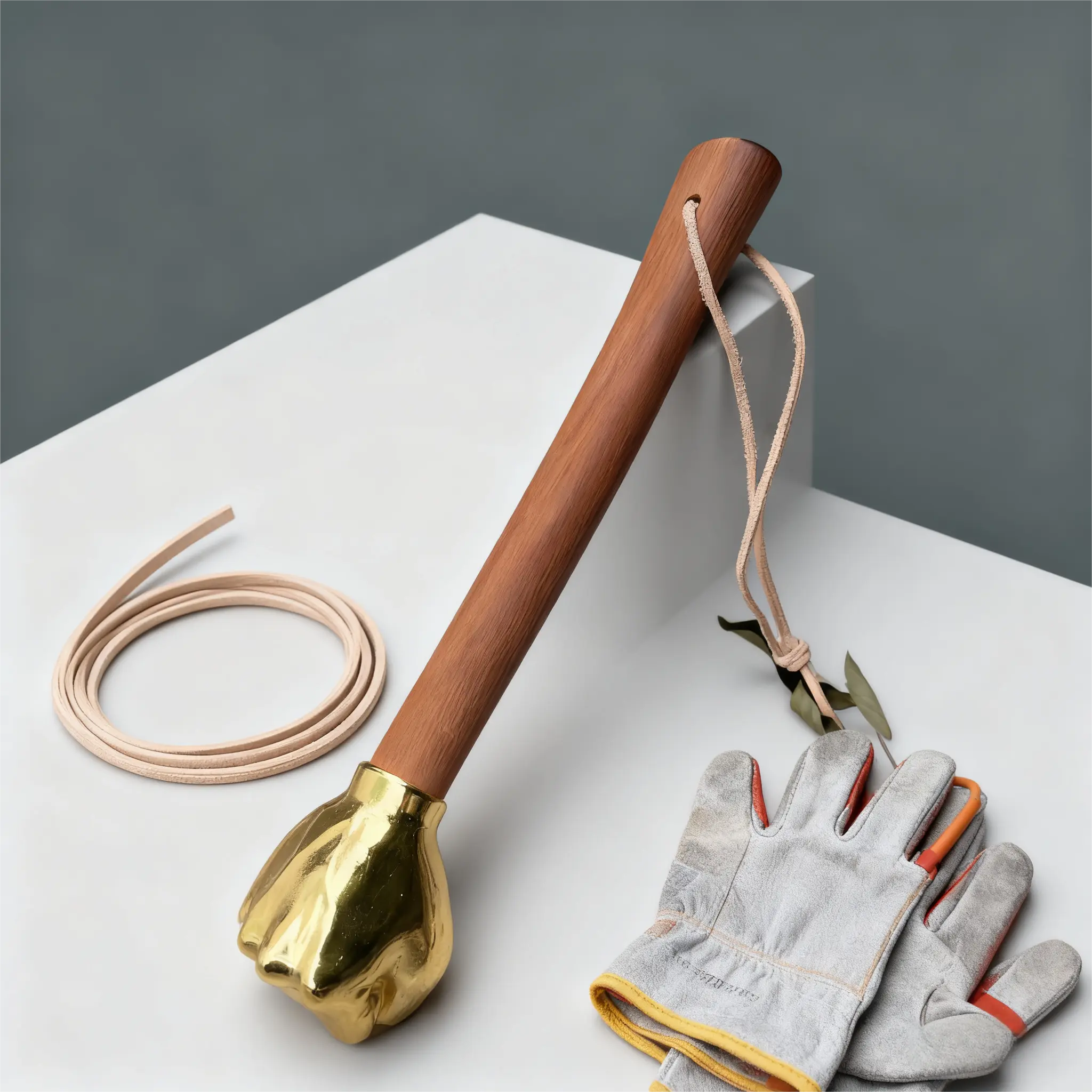 Golden Premium Steel-Wood Fist-Shaped Hammer with Wooden Handle, Easy-to-Carry Compact Home Supply, Durable for Outdoor Light Tasks & Emergencies, Festive Christmas Gift for Husbands & DIY Enthusiasts