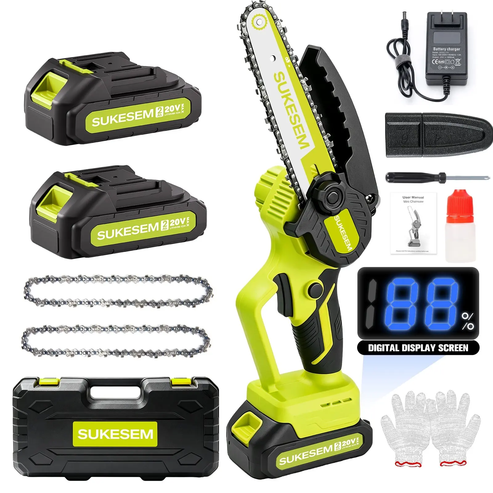 SUKESEM 6-Inch Mini Cordless Chainsaw Tree Trimmer, Handheld Portable Plastic Body Electric Chainsaw with Rechargeable Battery, Storage Box for Tree Trimming, Wood Cutting