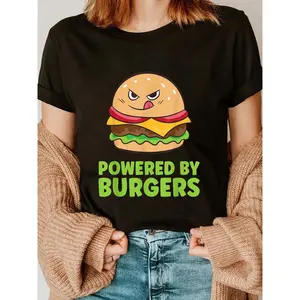 100% Cotton Powered By Burgers Fast Food Cheeseburger T-Shirt