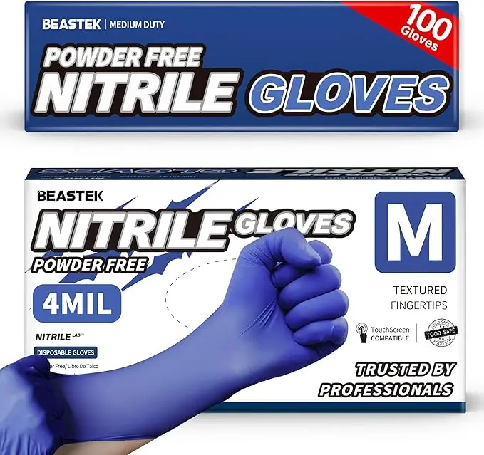 Beastek Nitrile Exam Gloves, 4.0 Mil 100 Pcs, Powder-Free Latex-Free Medical Cooking Food-Safe Disposable Gloves, Blue Violet