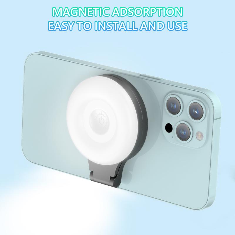 Strong Magnetic Selfie Ring Light for Phones - Snap-On LED Fill Light 180° Adjustable Rechargeable for Perfect Selfies Makeup & Live Videos