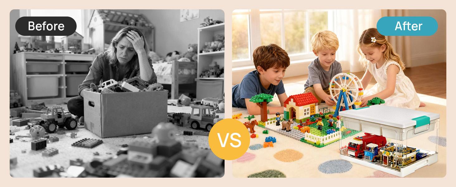 【2 Pack】Vtopmart 24QT LEGO Storage Box for Arts Crafts Stationery Kids Building Blocks Sewing Kit & Small Tools with Building Baseplate Lid and Removable Tray Easter Gift