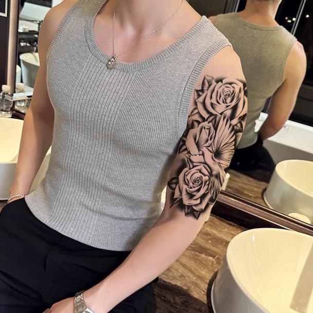 76 Sheets Large Black Temporary Tattoo Stickers - Tribal Wolves, Tigers, Lions, Snakes, Skulls, 12 Fake Tattoo Stickers for Men & Women Arm Designs