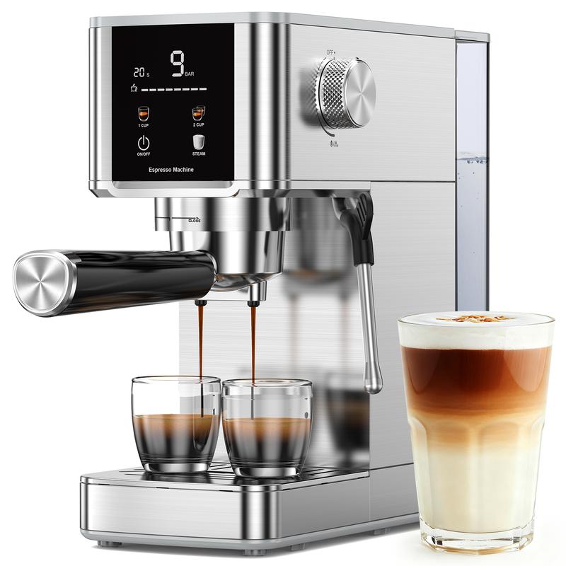 COWSAR 20 Bar High Pressure Stainless Steel Drip Coffee Maker with Touch Control Panel 1.2L Removable Transparent Water Tank for Residential Use