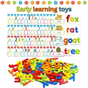 82PCS CVC Word Builder for Kids – See & Spell Phonics Learning Toy with 52 Wooden Letters & 30 Cards, Preschool STEM Toy Age 3+