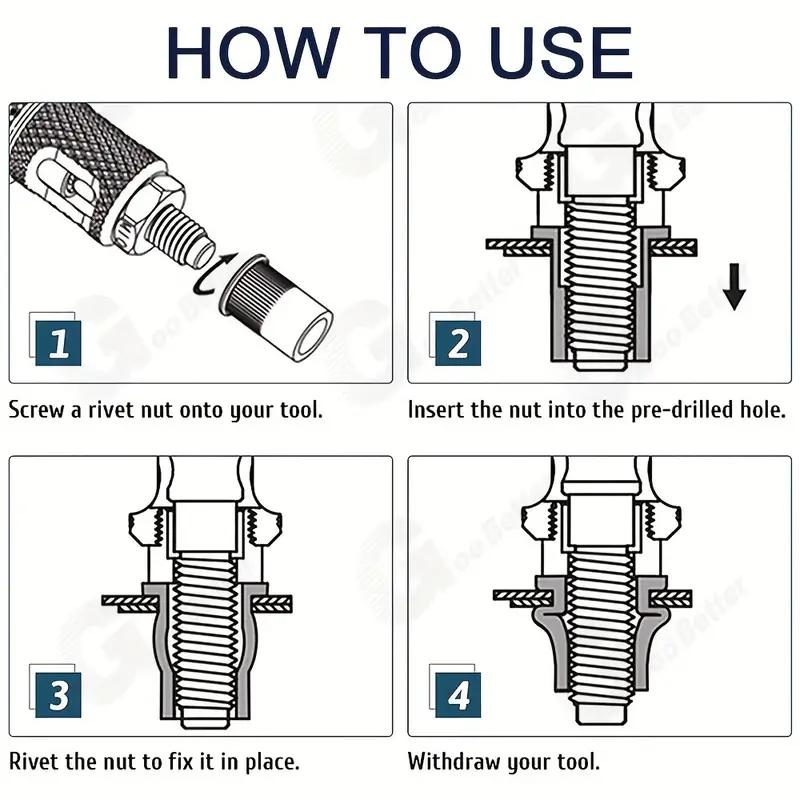 Rivet Nut Tool Kit, 16-Inch Rivnut Tool with 15 Metric & SAE Mandrels and Rivet Nut Gun, 200pcs Rivnut Tool Kit Assortment, Nutsert Tool Kit with Carrying Case