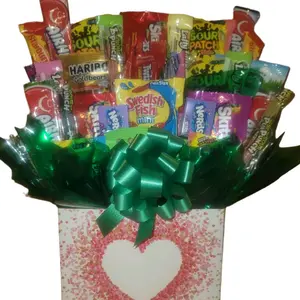 Swirly Heart Tart and Sour candy bouquet gift basket box