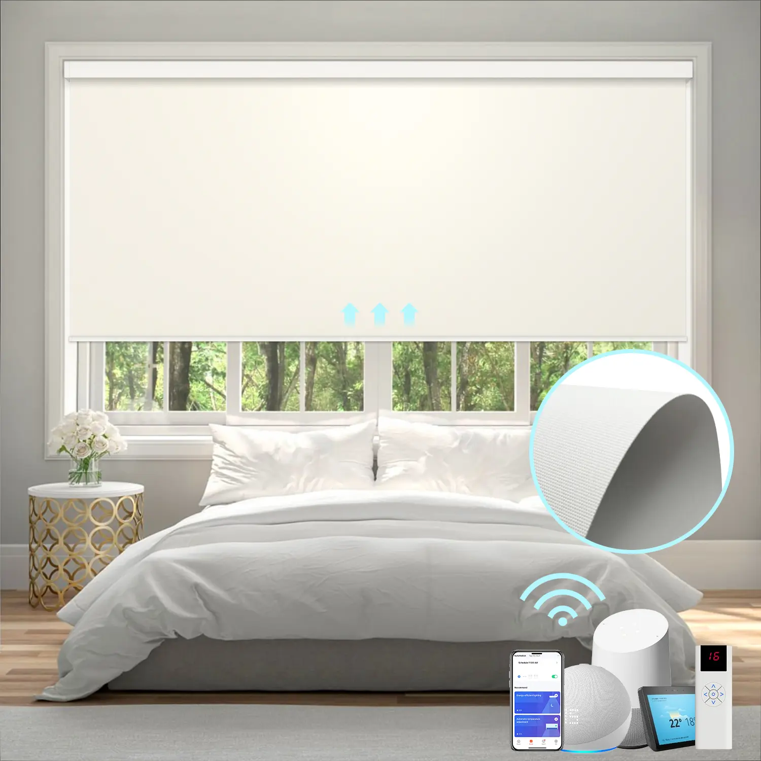 Motorized Roller Shades with Remote Control - 20"-37" Width, Blackout Waterproof Fabric, Inside Mount Auto Smart Blinds for Window Fit, Flat Weave