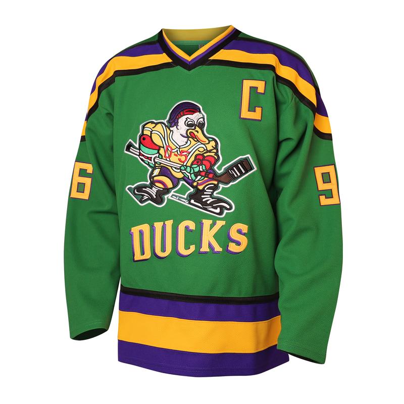 Cartoon Duck Print Hockey Jersey Unisex No.96 Back Color-Block Loose Fit Breathable Sports Fabric Versatile Styling Athletic Apparel Fashion Movie Jerseys with Stitched Letters