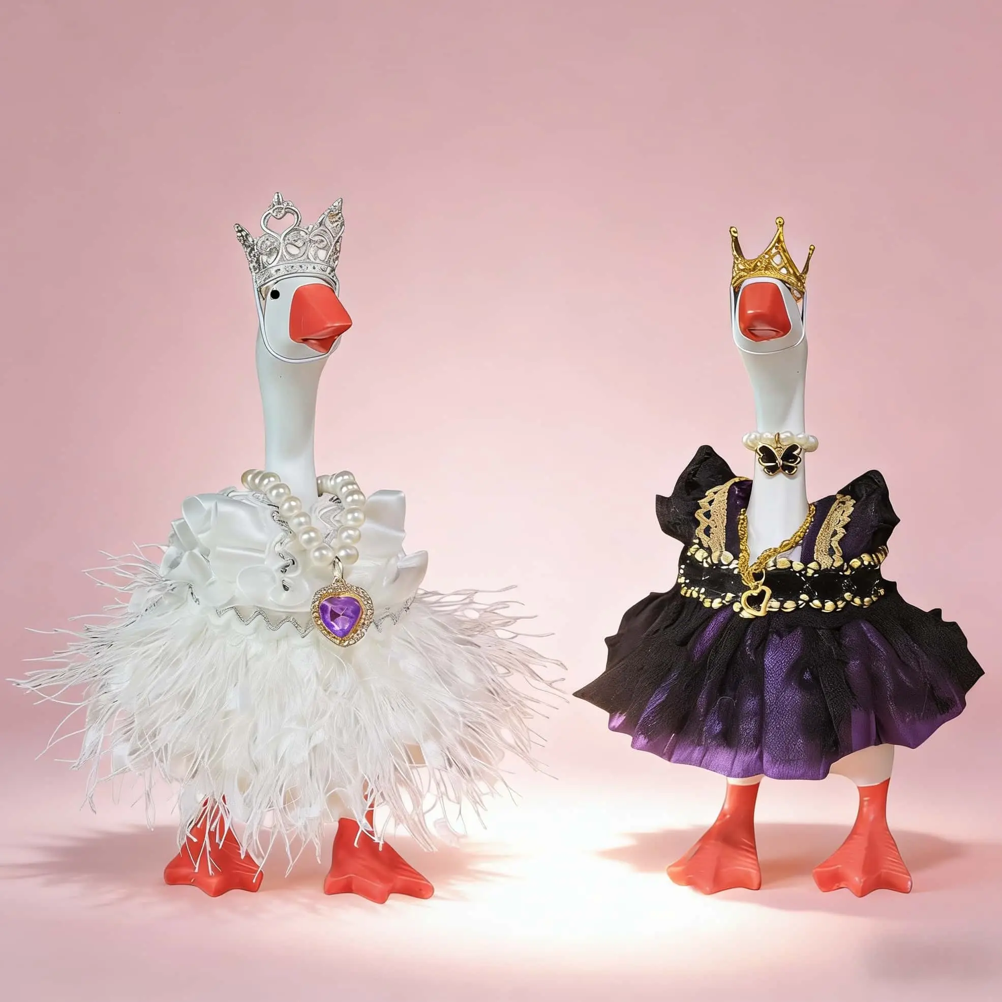 7-Inch Desk Goose Purple and White Princess Dress Outfit Set Complete Three-Piece Collection Featuring Necklace Crown and Decorative Gown for Elegant Home Display Display