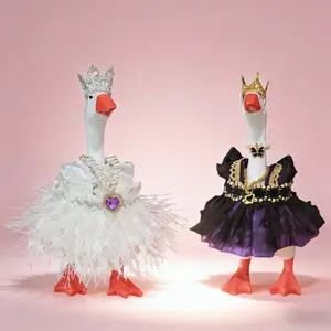 7-Inch Desk Goose Purple and White Princess Dress Outfit Set Complete Three-Piece Collection Featuring Necklace Crown and Decorative Gown for Elegant Home Display Display