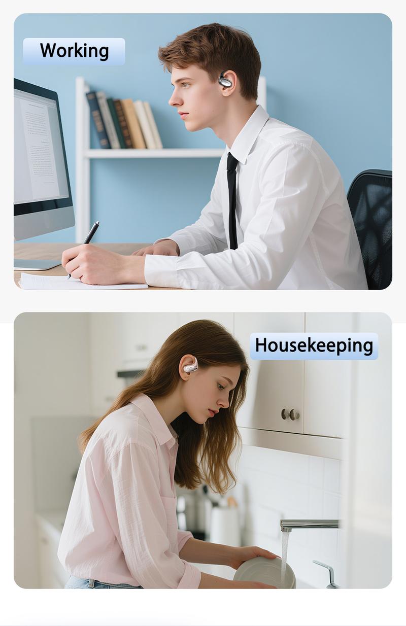 HTC NE35 New Open-Ear Headphones, True Wireless Bluetooth Earphones with Microphone, Earhook Earbuds with 48 Hours of Playtime, Fast Charging, IP55 Water-Resistant, Black