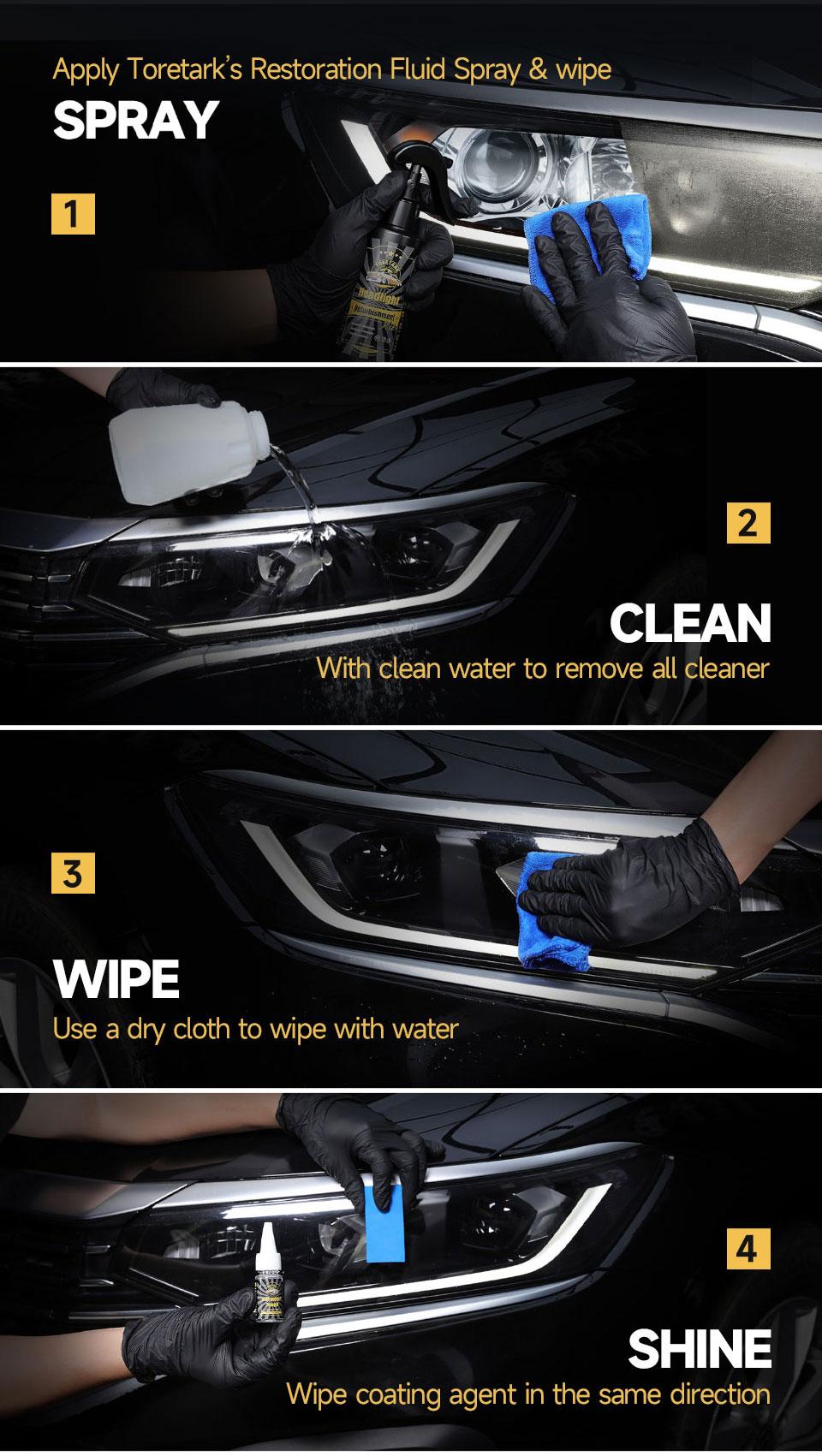 Toretark Valentine's Day Gift for Men, No-Sand Car Headlight Restoration Kits (100ML Cleaning Solution + 20ML Crystal Coating Agent), Repairs Oxidized And Yellowed Headlights, Crystal Clear Coating, Car Care Product