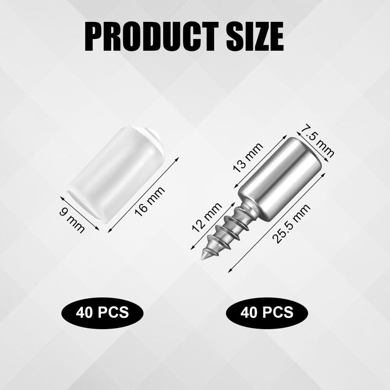 40Pcs Wardrobe Cabinet Glass Partition Nails Cross Self-Tapping Screw with Rubber Sleeve Screw Plate Support Partition Bracket Sturdy Shelf