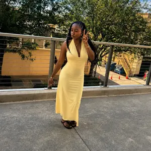 Women's Solid Color Backless Halter Neck Slip Dress, Plain Sleeveless Tie-back Lace-up Bodycon Long Dress, Birthday Party Club Date Night Dress Evening Formal Wear Gown Maxi Dress, Ladies Summer Clothes