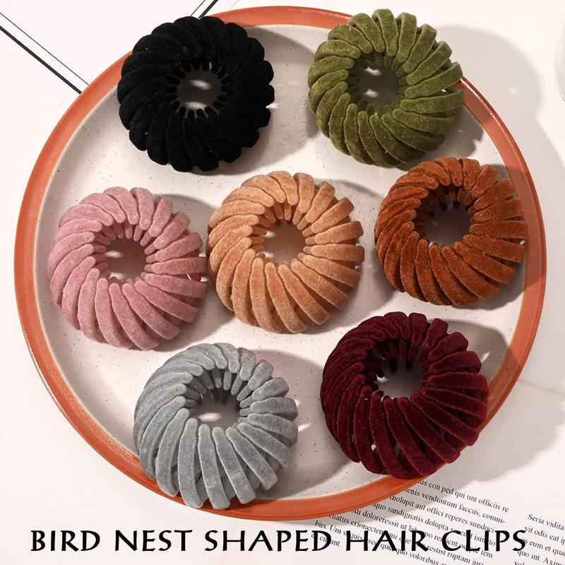 Bird Nest Magic Hair Clip Set 7PCS Plant Velvet Lazy Plate Hairpins Adjustable Bun Fixers Non-Slip Durable Hair Claw Buckles for Women Girls Easy To Use Secure & Sturdy