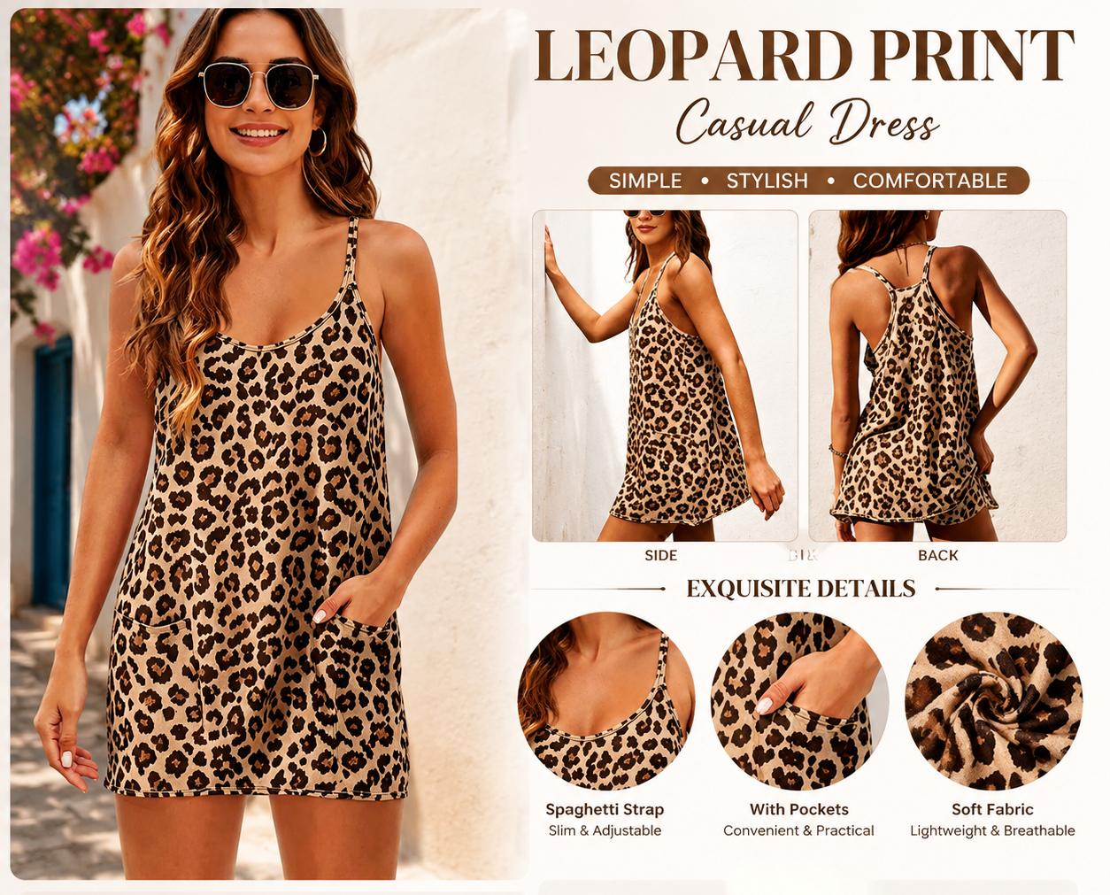 Tanming x katrinadimiele Women's Leopard-Print Athletic Romper Dress - V-Neck, Spaghetti Straps, Sleeveless, Built-in Shorts - Summer Sporty Active Wear Dress for Casual, Workout, Yoga (Women's Clothes), Athletic Dresses, Sporty Dress Tanming x katrinadimiele Women's Leopard-Print Athletic Romper Dress - V-Neck, Spaghetti Straps, Sleeveless, Built-in Shorts - Summer Sporty Active Wear Dress for Casual, Workout, Yoga (Women's Clothes), Athletic Dresses, Sporty Dress