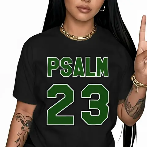 Women's Premium Cotton Classic Short-Sleeve Crew Neck Print T-Shirt - H Style, Bright Green Psalm 23 Graphic, Soft Breathable Jersey Fabric, Flattering Fit for New Year & Holiday Parties, Casual Essential Gifting Top for Spring Glow Up
