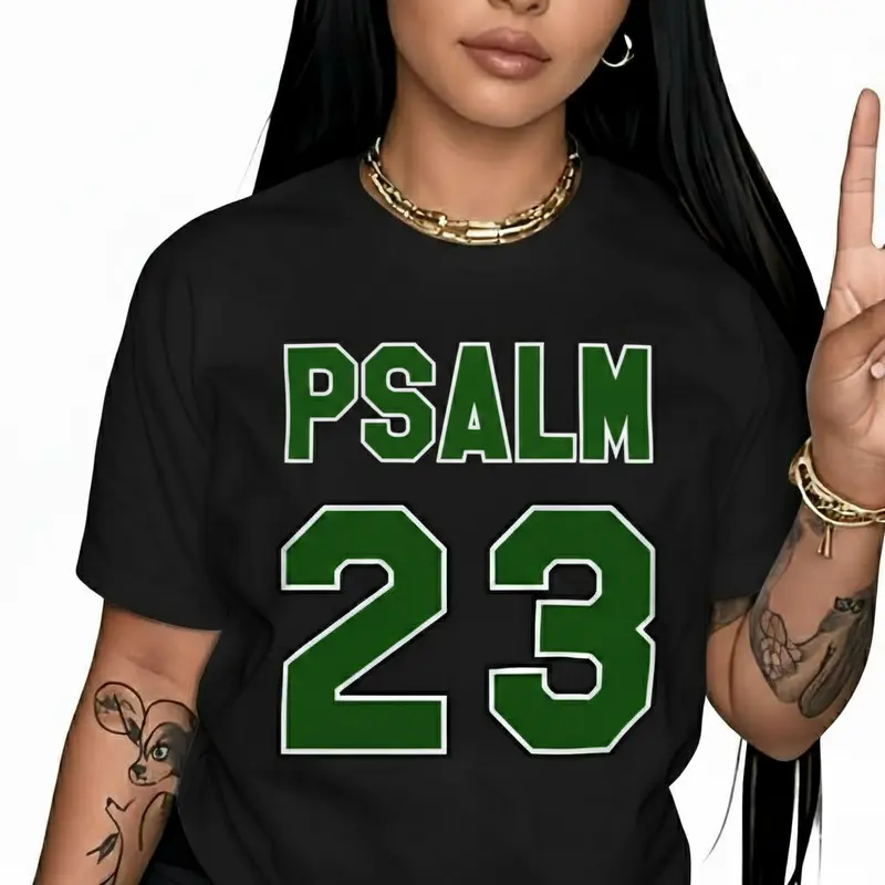 Women's Premium Cotton Classic Short-Sleeve Crew Neck Print T-Shirt - H Style, Bright Green Psalm 23 Graphic, Soft Breathable Jersey Fabric, Flattering Fit for New Year & Holiday Parties, Casual Essential Gifting Top for Spring Glow Up