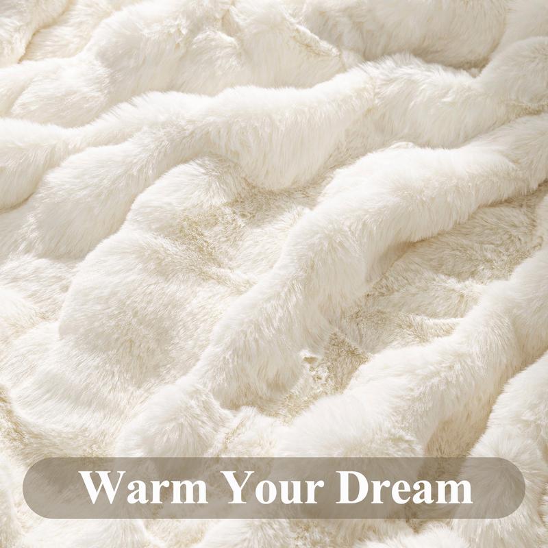 【TikTokShopHolidayHaul】LOKHOM Faux Rabbit Fur Blanket-Pillow not included- Bubble Blanket-Luxury Plush Velvet Throw, Ultra-Soft Fleece, Warm Cozy Winter Blanket for Couch-Elegant, Bed, Sofa, Lightweight, solid color comfy blanket, family gift