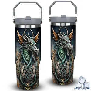1pc 30oz Intricate Dragon Tumbler with Lid, Insulated Travel Mug, Gift for Women Men, Ideal for Halloween, Independence Day, Memorial Birthday Gift, Coffee Cup, weird stuff