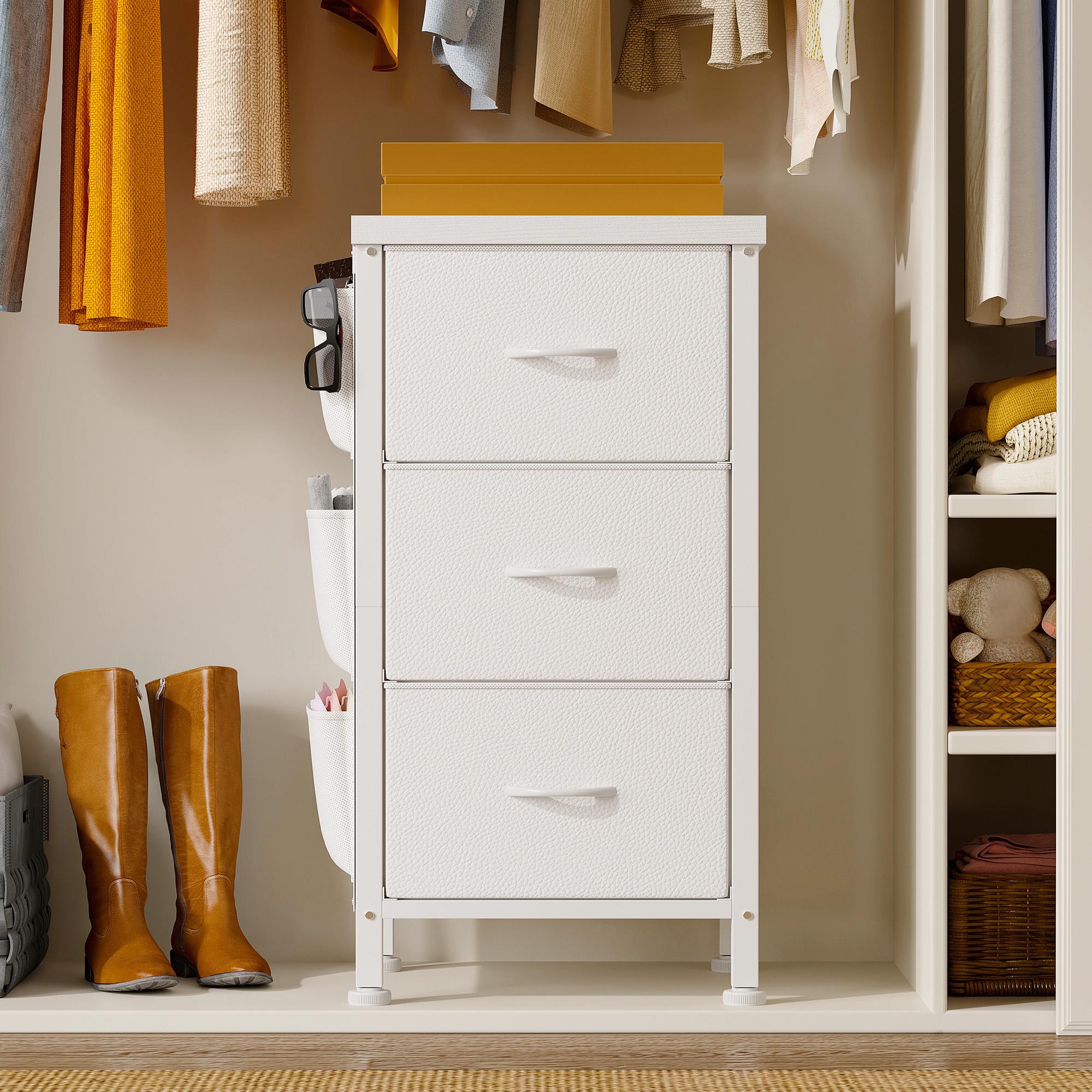 Homkdom Nightstand Sets of 1/2 With 3 Drawers,25.6 Inch Bedside Table with Side pocket & Wooden Top, Small Dresser for bedroom,Living Room,Entryway