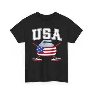 Curling Shirt American Flag Vintage Winter Ice USA Flag Sports Gifts for Curling Fans Players Men Women Unisex Curling Tshirt