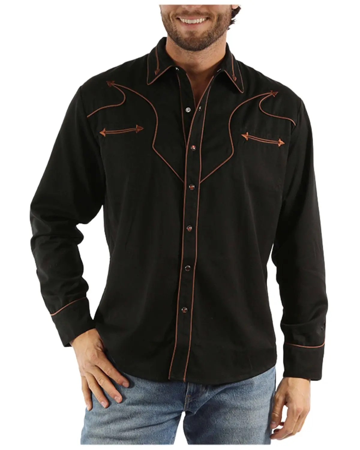 Scully Men's Men'S Embroidered Long Sleeve Snap Western Shirt Big - P-920X-Blk