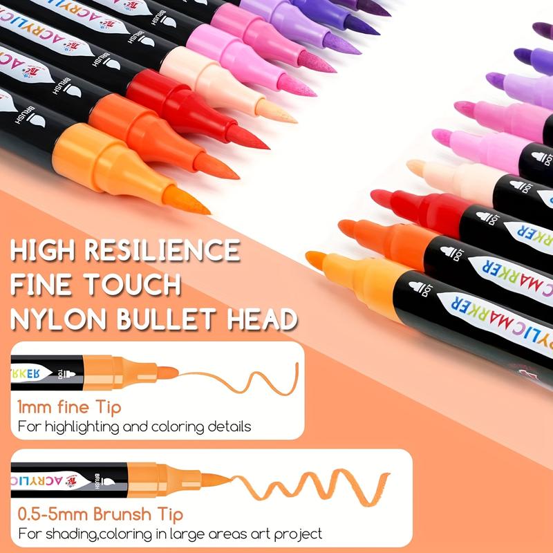24pc Dual Tip Acrylic Paint Markers – Non-Toxic Professional Paint Pens for DIY, Arts & Crafts, Multi-Surface Markers coloring - Dual-Tip Set