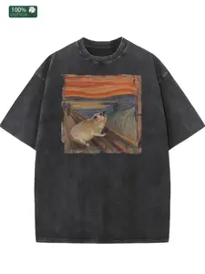 Men's Vintage Awawa Hyrax Screaming Meme T-Shirt - Funny Screaming Hyrax Face Graphic Tee, Soft Breathable Relaxed Fit Short Sleeve Shirt with Meme Print for Casual Wear & Costume Parties (Awawa Animal Meme Outfit)