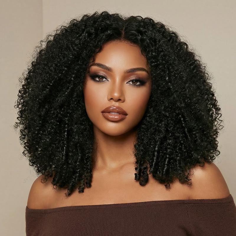 UNice 250% Density Afro Kinky Curly Wig with Burmese Curly Layer Pre Bleached Glueless 7x5 HD Lace Closure Human Hair Wigs with Drawstring Pre Plucked Natural Hairline Beginners Friendly