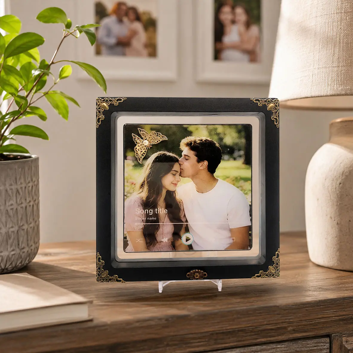 Customization Personalized Photo & Music Player Frame Custom Picture Song Plaque Desktop Decor & Fridge Magnet Bluetooth Music Album Frame Unique Personalized Gift for Couple Family Friends Birthday Anniversary Christmas shadow box Decor Decor