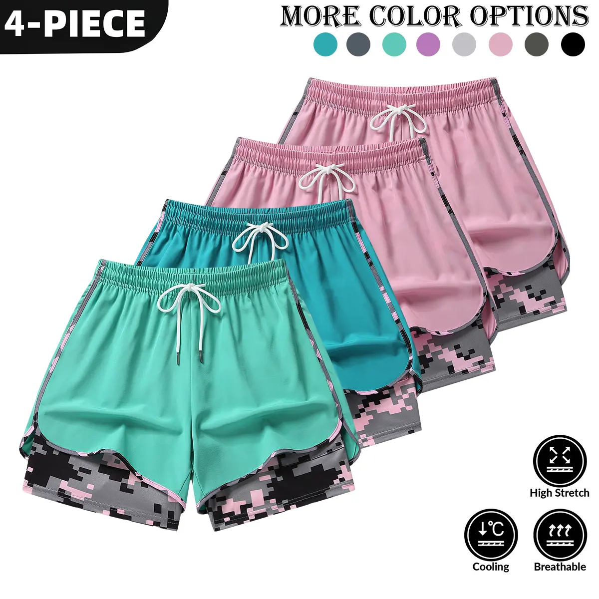 Light green + lake blue + pink + pink