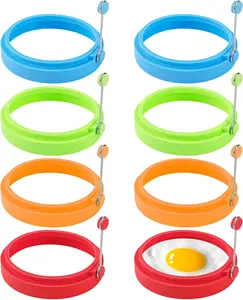 Egg Poachers 8 Pack Silicone Cooking Rings, 4-Inch Non-Stick Mold for Perfect Round Eggs, Pancakes, Veggie Patties & More | Dishwasher Safe, BPA-Free (Red, Blue, Green, Orange)
