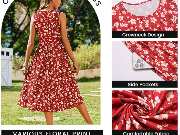 Zeagoo Women's Summer Tank Midi Dress with Pockets Sleeveless A-Line Dress Casual Floral T-Shirt Dress Flowy Beach Sundress