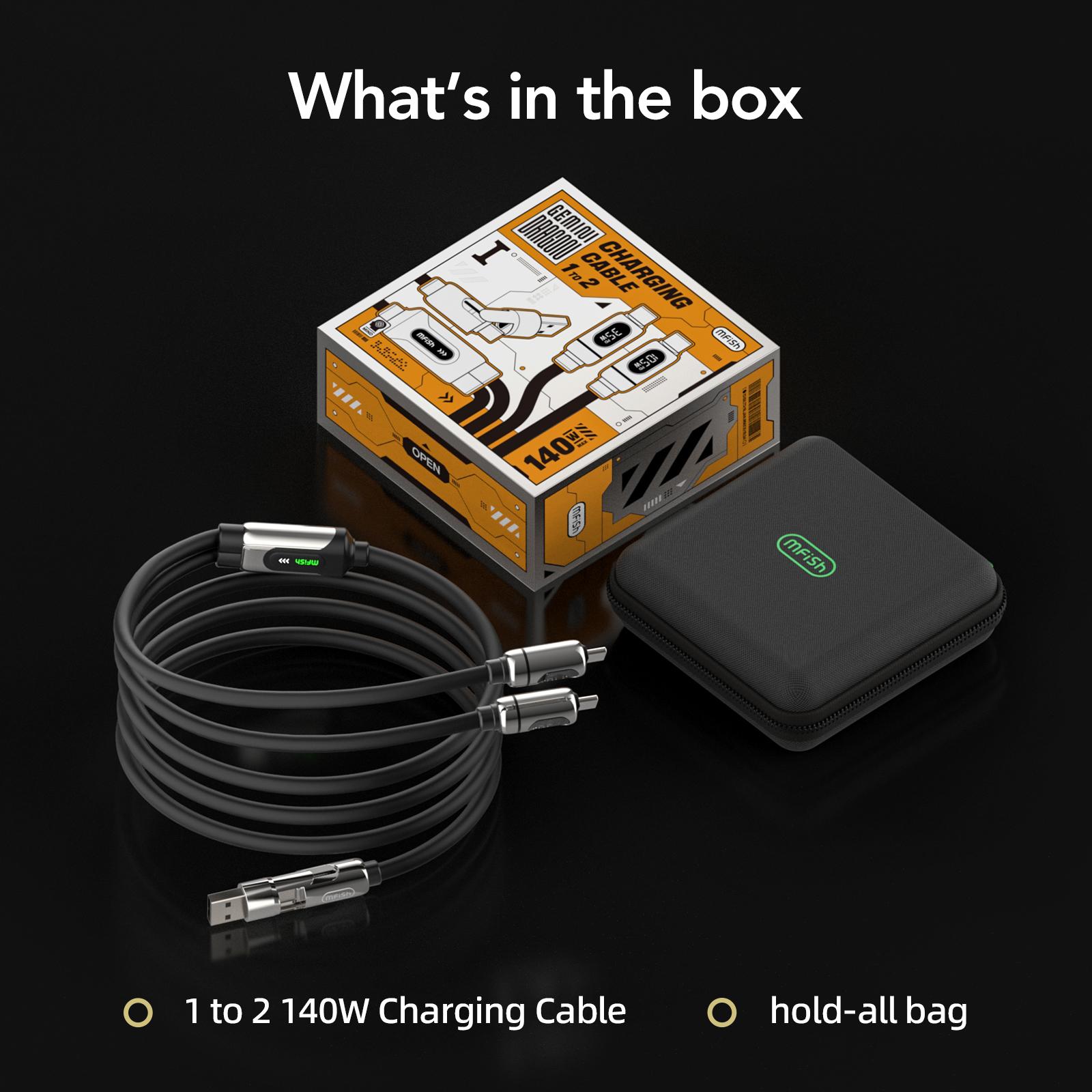 [Dual Device Charging] Gemini Dragon 140W Max Dual Type-C Cable with Power Monitor, for Laptop/Phone/Tablet, Ideal for Office & Travel