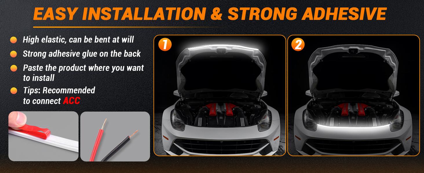 DIBMS 71” High Brightness Automotive Hood Gap LED Strip - Ambient Lighting Package with Unique Daytime Running Light Design, Easy Installation, 12V-Ice Blue eclipse  led  lights