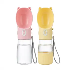 Portable Dog Water Bottle Leakproof Pet Drinking Bottle with Bowl for Travel Outdoor Activities in Green Pink Blue Yellow
