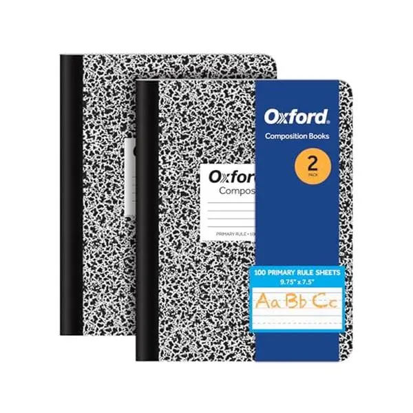 Oxford Primary Ruled Composition Notebooks, 9-3/4 x 7-1/2 Inches, Writing Practice for Kids, Grades K-2, Black Covers, 100 Sheets, 2 Pack ()