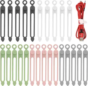 25 Pcs Silicone Cable Ties, Reusable Cable Straps Wire Organizer, Cable Management Cord Organizer for Fastening Earphone Phone Charger Home Office Desk Kitchen Appliances Cable Cords Wires