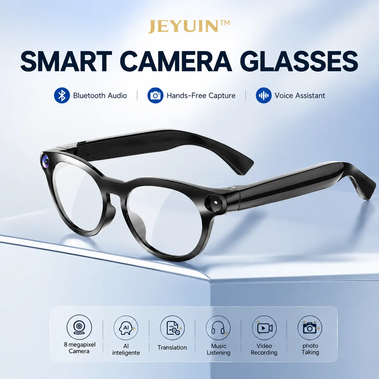 JEYUIN Smart Glasses with Photochromic Lenses, Bluetooth Audio, Hands-Free Photo-Video Capture, Language Translation, Voice Assistant, WiFi, iPhone-Android Compatibility, Vlogging Equipment for Lifestyle, Cool Gifts for Guys & Gifts for Him sohochic