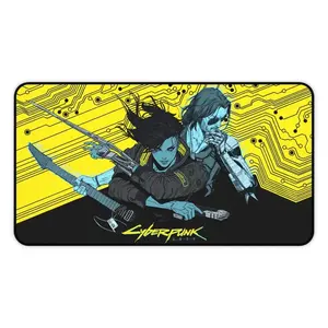 Cyberpunk 2077 Desk Mat, Gaming Mouse Pad, Computer Desk Accessory, Neon Cyberpunk Decor, Office Desk Mat