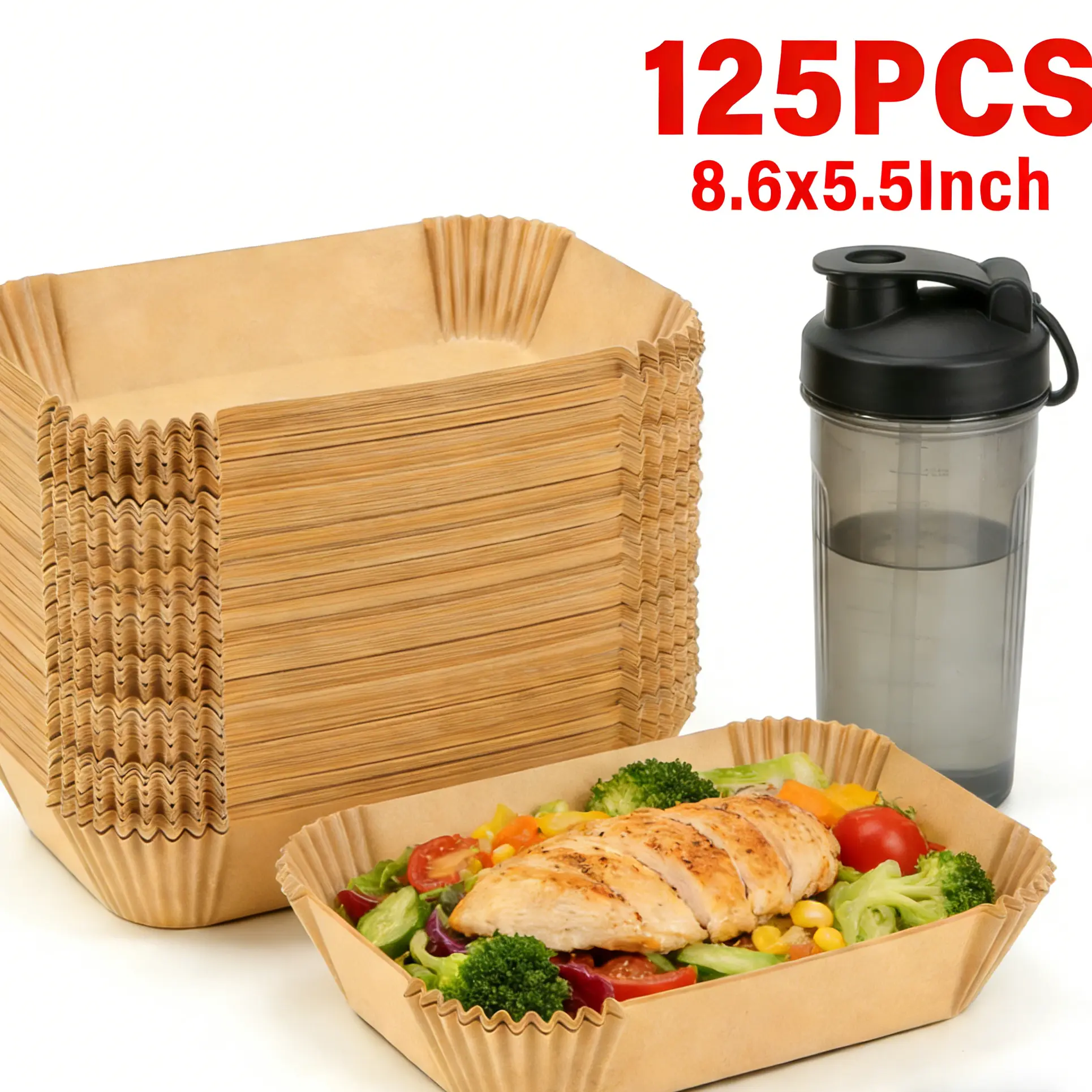 125 pcs Rectangular Disposable Air Fryer Liners, Non-stick, Oil-resistant Parchment Paper, Compatible with Dual Baskets, Easy to clean for meal prep, baking, and healthy cooking mothers day gift