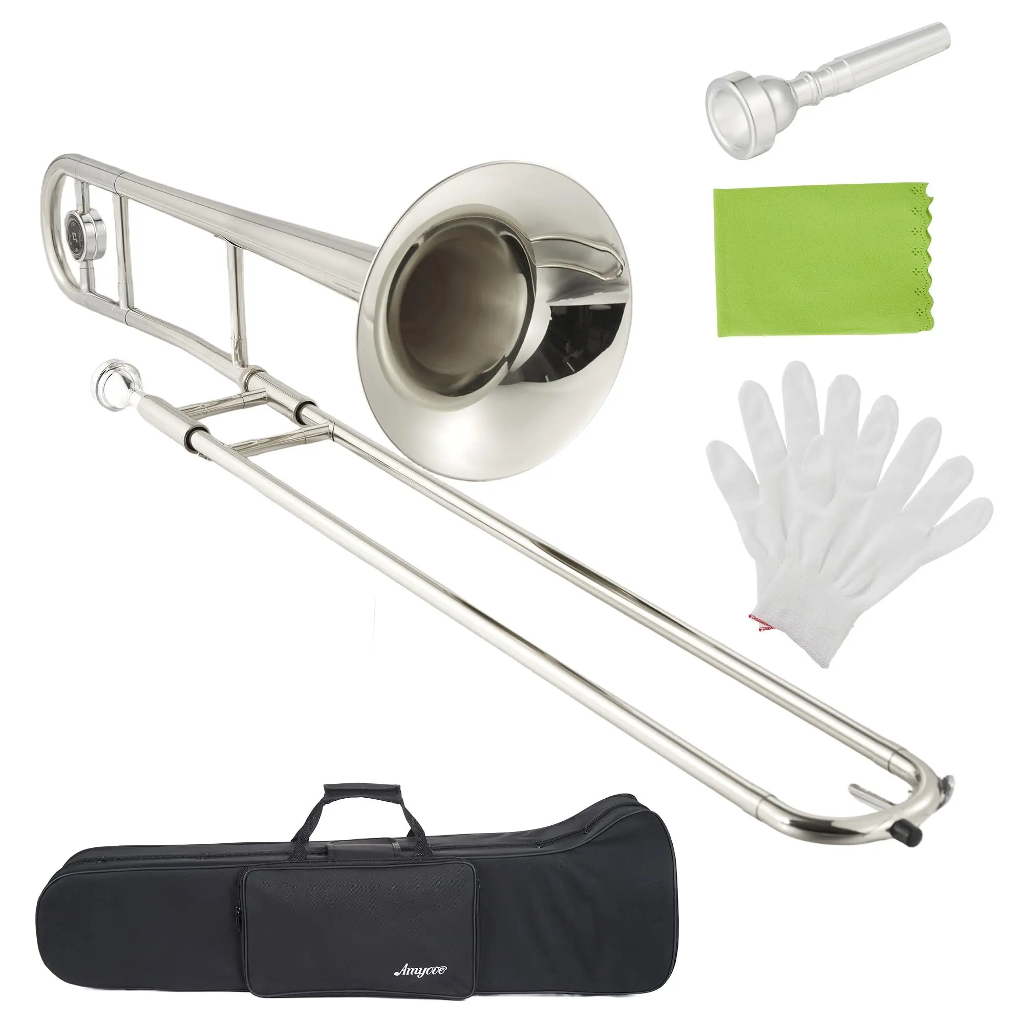 GARVEE Professional Bb Alto Trombone for Beginners - Solid Brass Nickel-Plated, Complete Kit with Hard Case, Mouthpiece, Cloth, Gloves, Accurate Tone, Powerful Sound