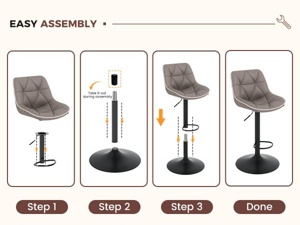 Bar Stools Set of 2, Adjustable Swivel Counter Height Bar Stools with Back, Armless Modern Barstools for Kitchen Island & Home Bar, Upholstered Seat