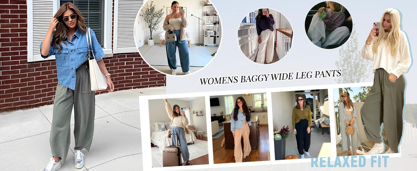Tanming Women’s Harem Barrel Wide Leg Pants Elastic Waist Baggy Loose Fit Casual Jogger Sweatpants with Pockets Beach Street Coffee Teacher Outfits