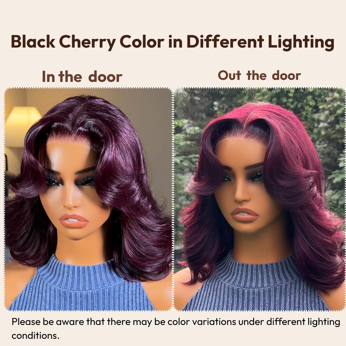UNice Glueless Black Cherry Body Wave Bob Wigs with Curtain Bangs Pre Cut 7x5 HD Lace Closure Human Hair Wigs Invisible Knots Beginners Friendly TikTokShopHolidayHaul SpringStatements