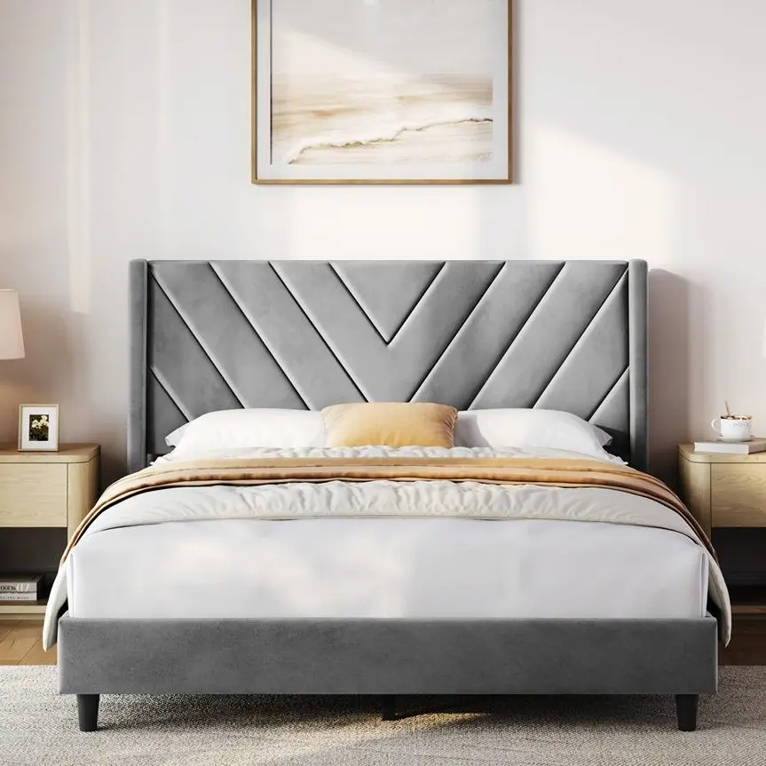 Yaheetech Full Size/Queen Platform Bed Frame - Modern Wooden Wingback Upholstered Diamond Tufted Headboard, Wooden Slat Support, No Box Spring Needed, Durable Construction, Easy Assembly, Modern Wooden Headboard,dorm essentials,home decor tiktokshopbackto